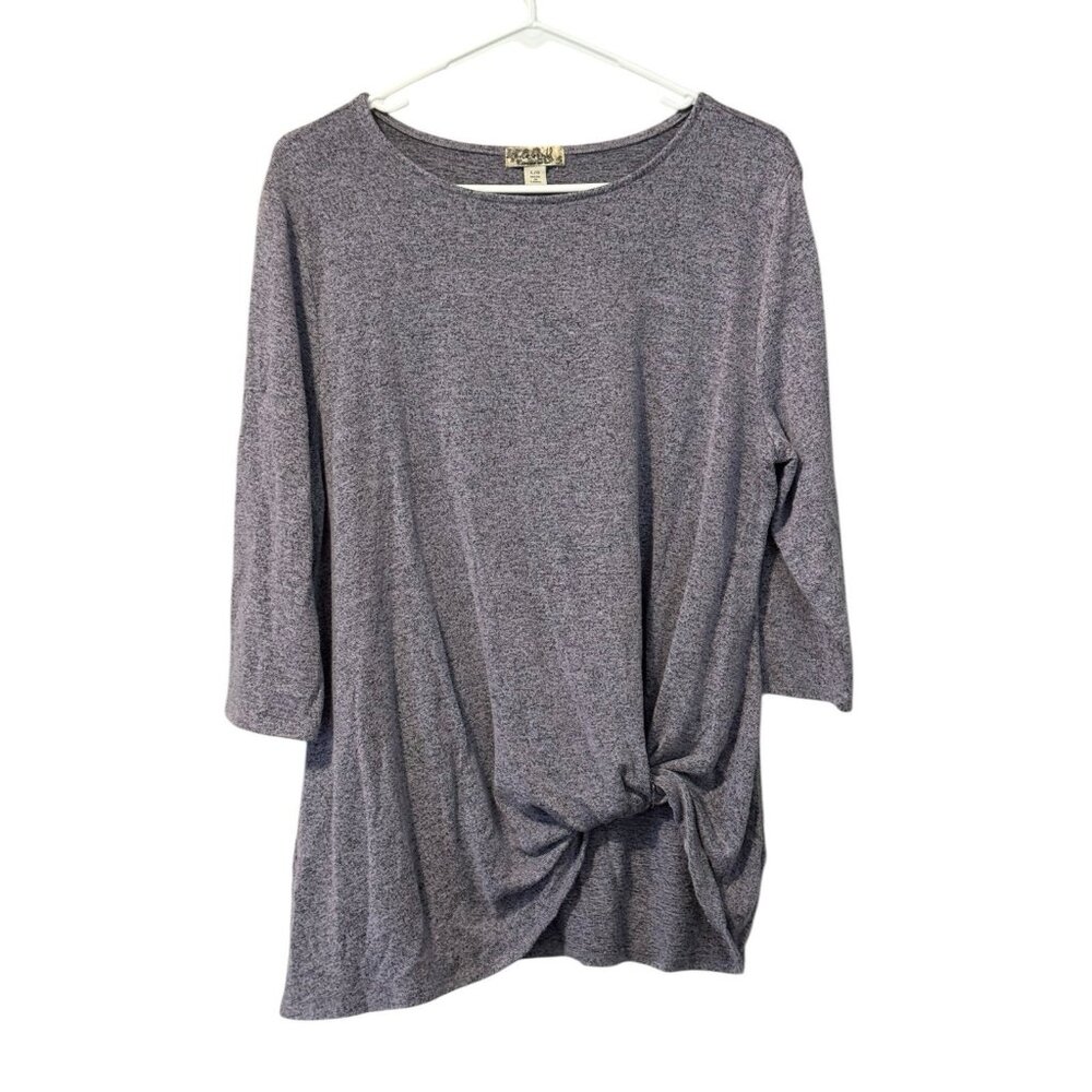 One world women’s sweater solid wide neck size Large Lightweight 3/4 Sleeve Gray